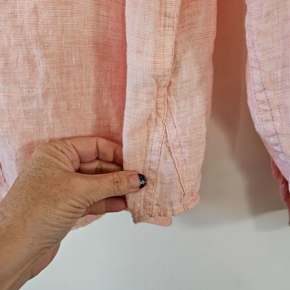 Coral Cremieux Luxury 100% Linen Button Down Knit Coastal Summer XXL